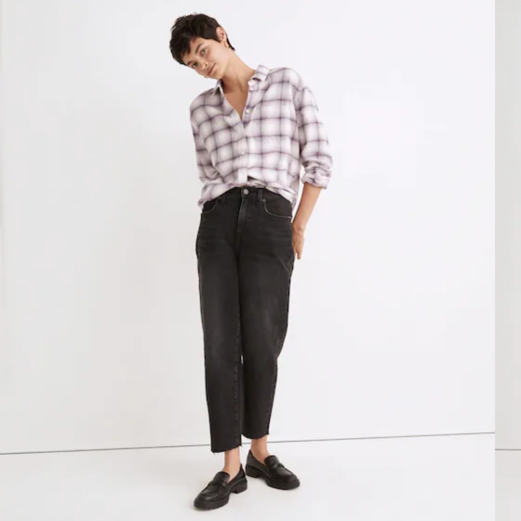 Madewell Balloon Jeans In Biscayne Wash: Raw-Hem Cropped Inseam Size 27 Tall